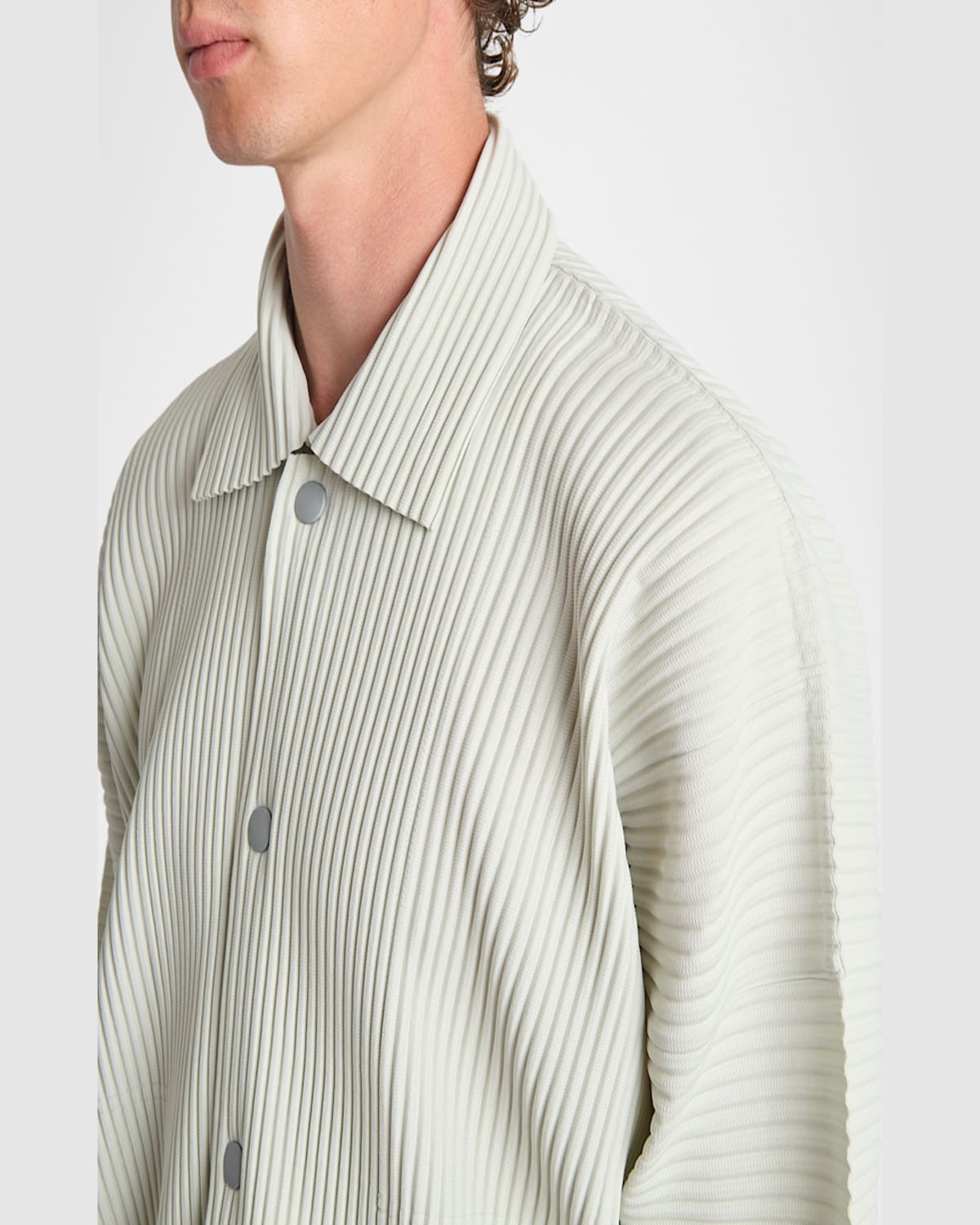 Issey Miyake Ribbed Texture Spread Collar Straight Hem Jacket In Frosty Gray