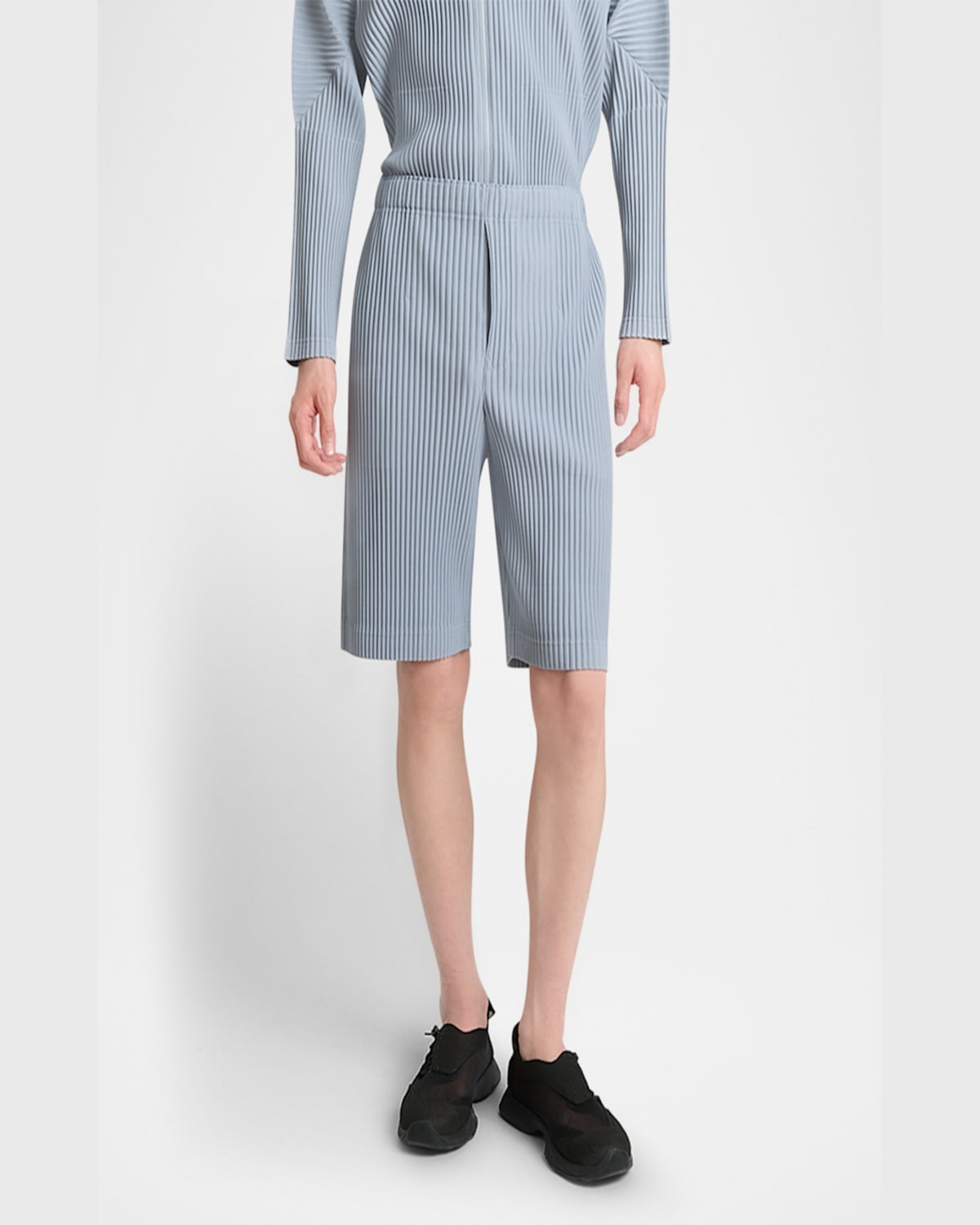Issey Miyake Ns Gray Blue Pleats Regular-fit Knitted Shorts In Gray Blue