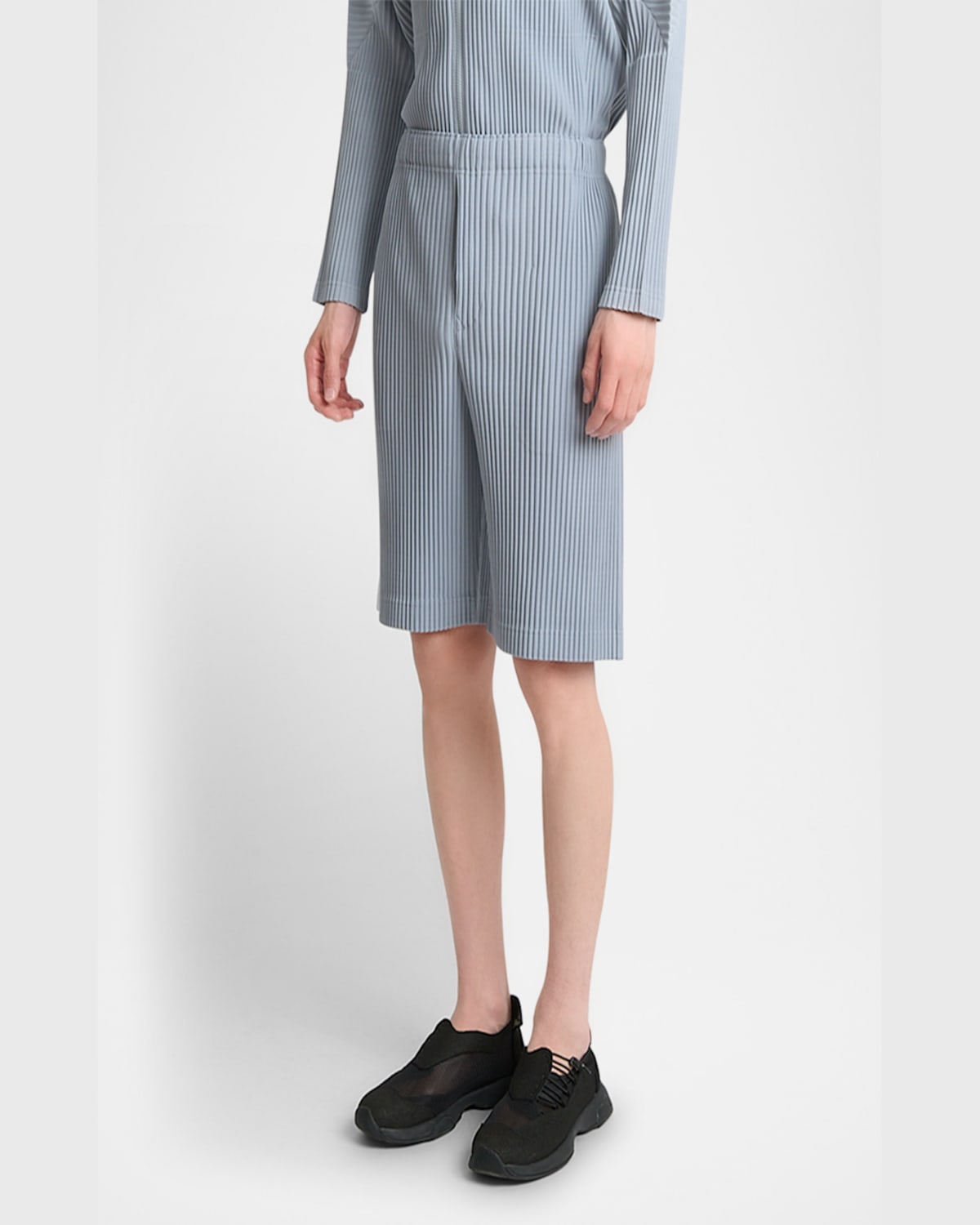 Issey Miyake Ns Gray Blue Pleats Regular-fit Knitted Shorts In Gray Blue