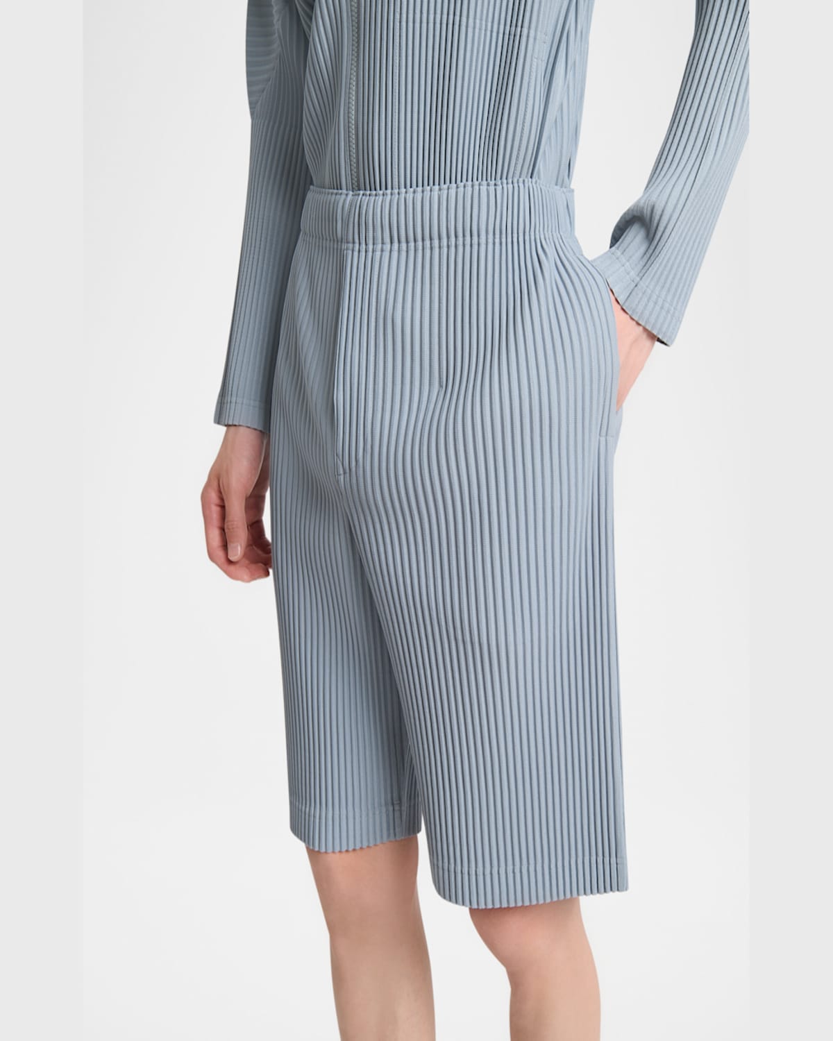 Issey Miyake Ns Gray Blue Pleats Regular-fit Knitted Shorts In Gray Blue