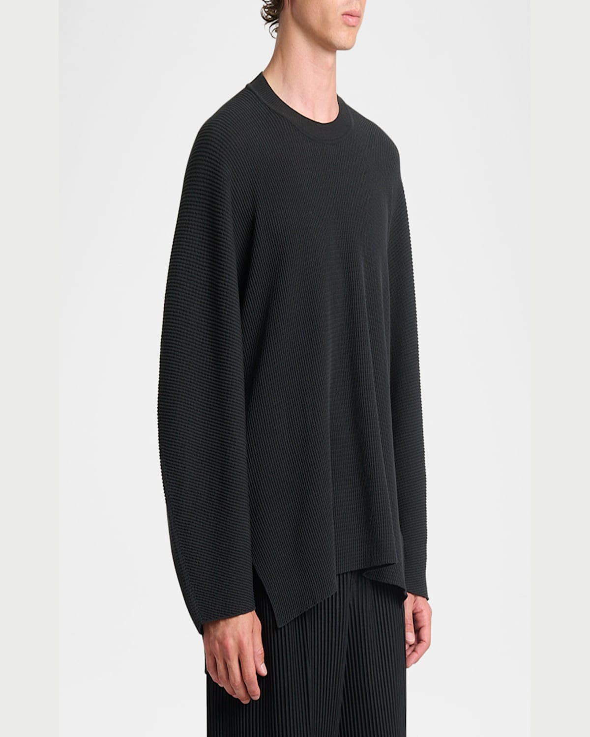 Issey Miyake Men's Tight Twist Cotton Knit Sweatshirt In Black