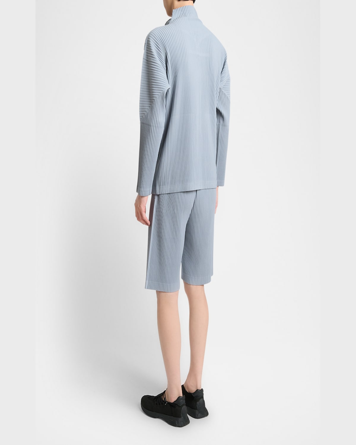 Issey Miyake Pleated Zip-up Jacket In Gray Blue