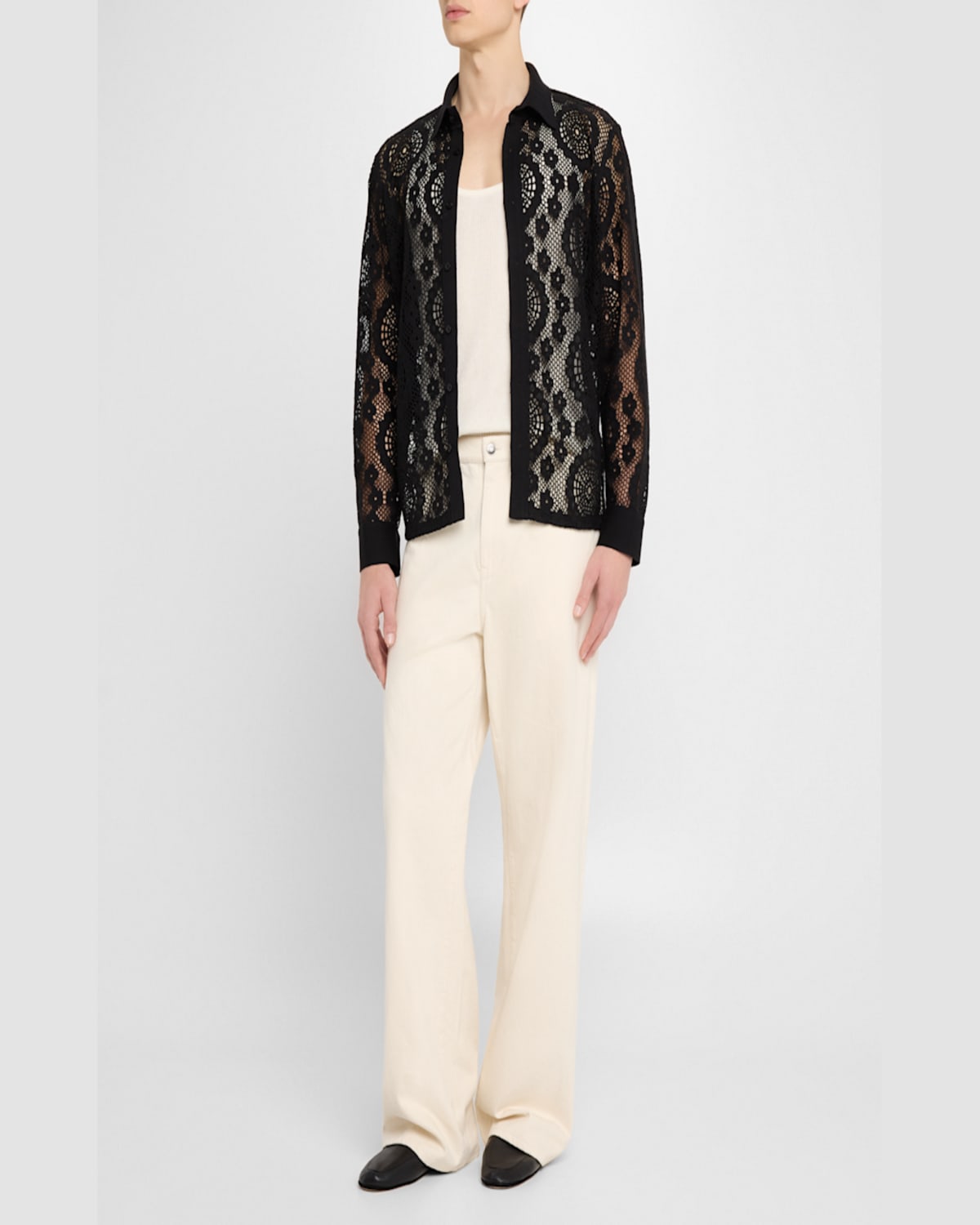 SIMKHAI MEN'S LACE BUTTON-DOWN SHIRT 