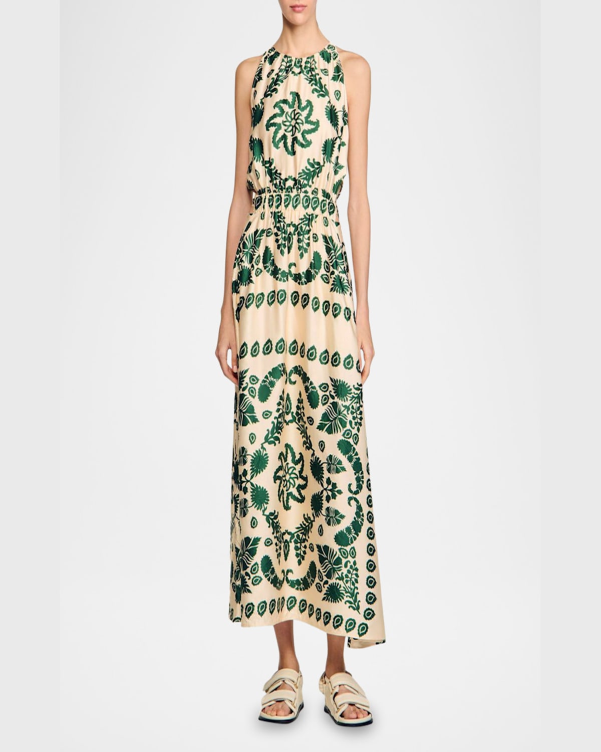 SANDRO HYERES FLORAL MIDI DRESS