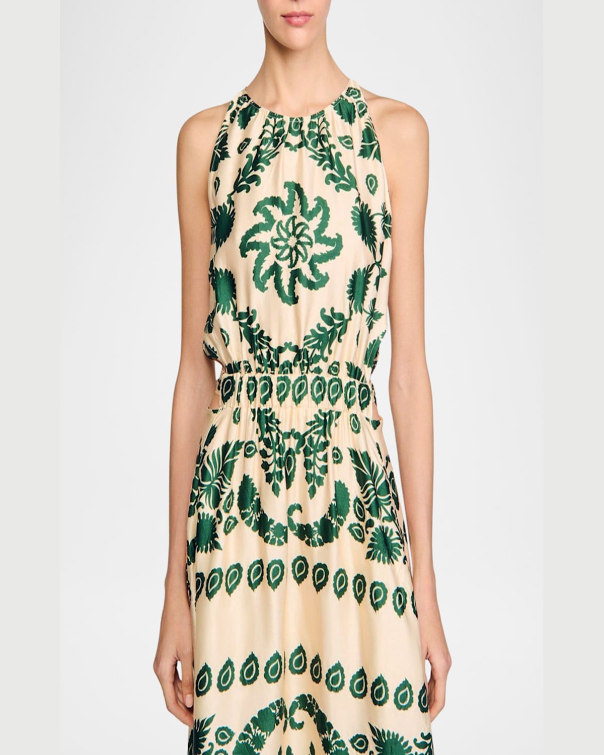 SANDRO HYERES FLORAL MIDI DRESS