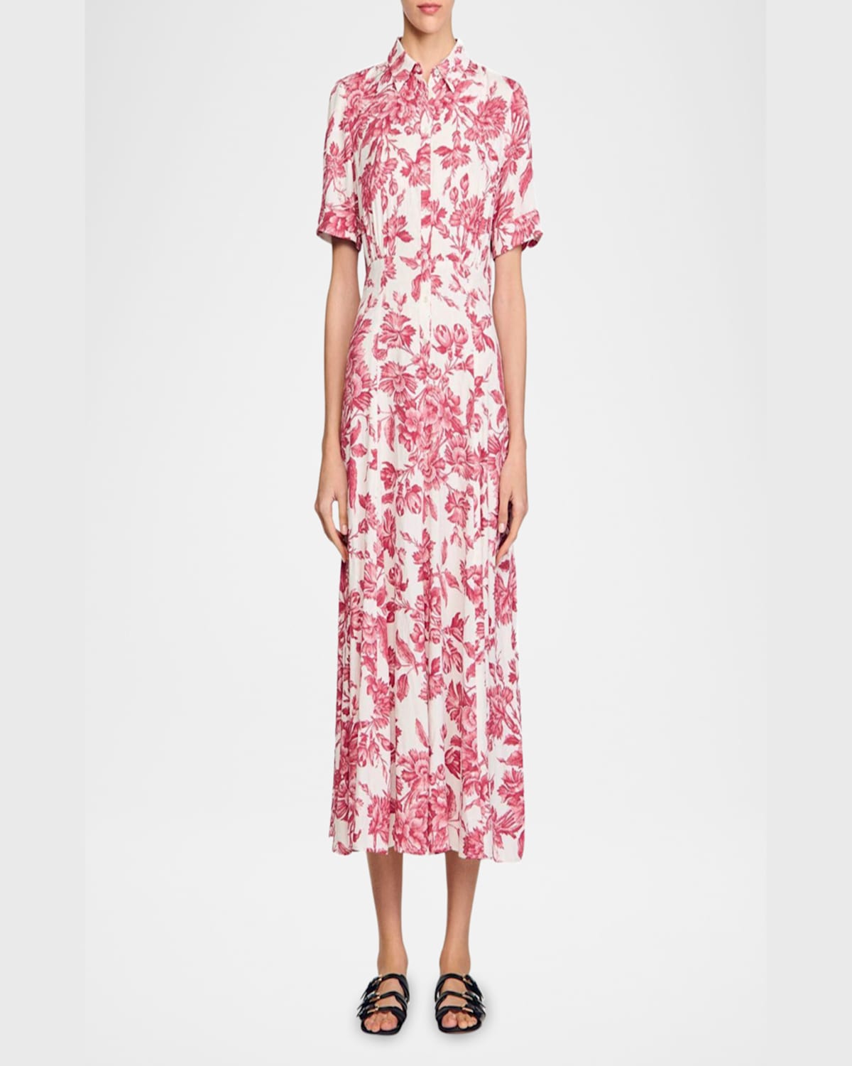 Sandro Floral Patterned Maxi Dress In White / Red