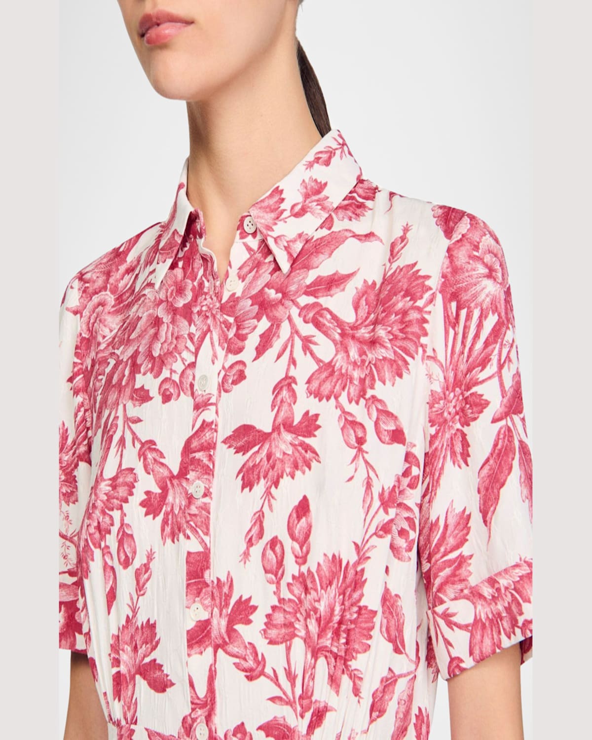 Sandro Floral Patterned Maxi Dress In White / Red