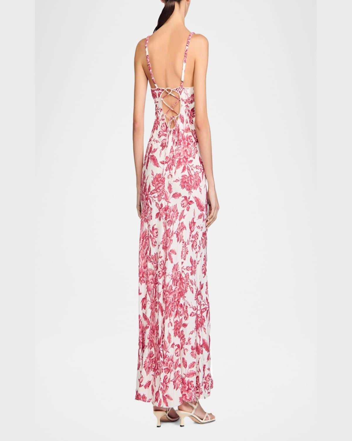 Sandro Floral-print Maxi Dress In White / Red