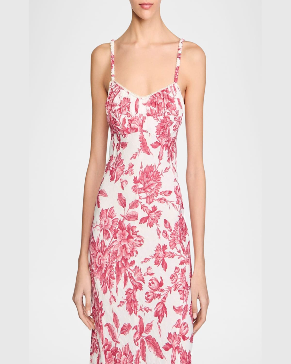 Sandro Floral-print Maxi Dress In White / Red