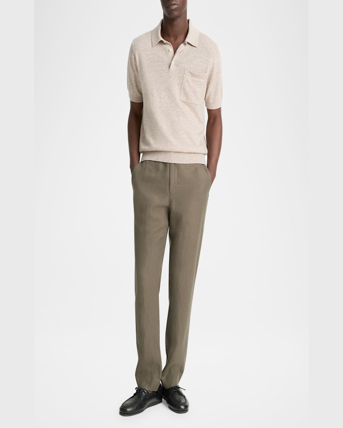 Vince Short Sleeve Linen & Wool Blend Pocket Polo Sweater In H Shroom