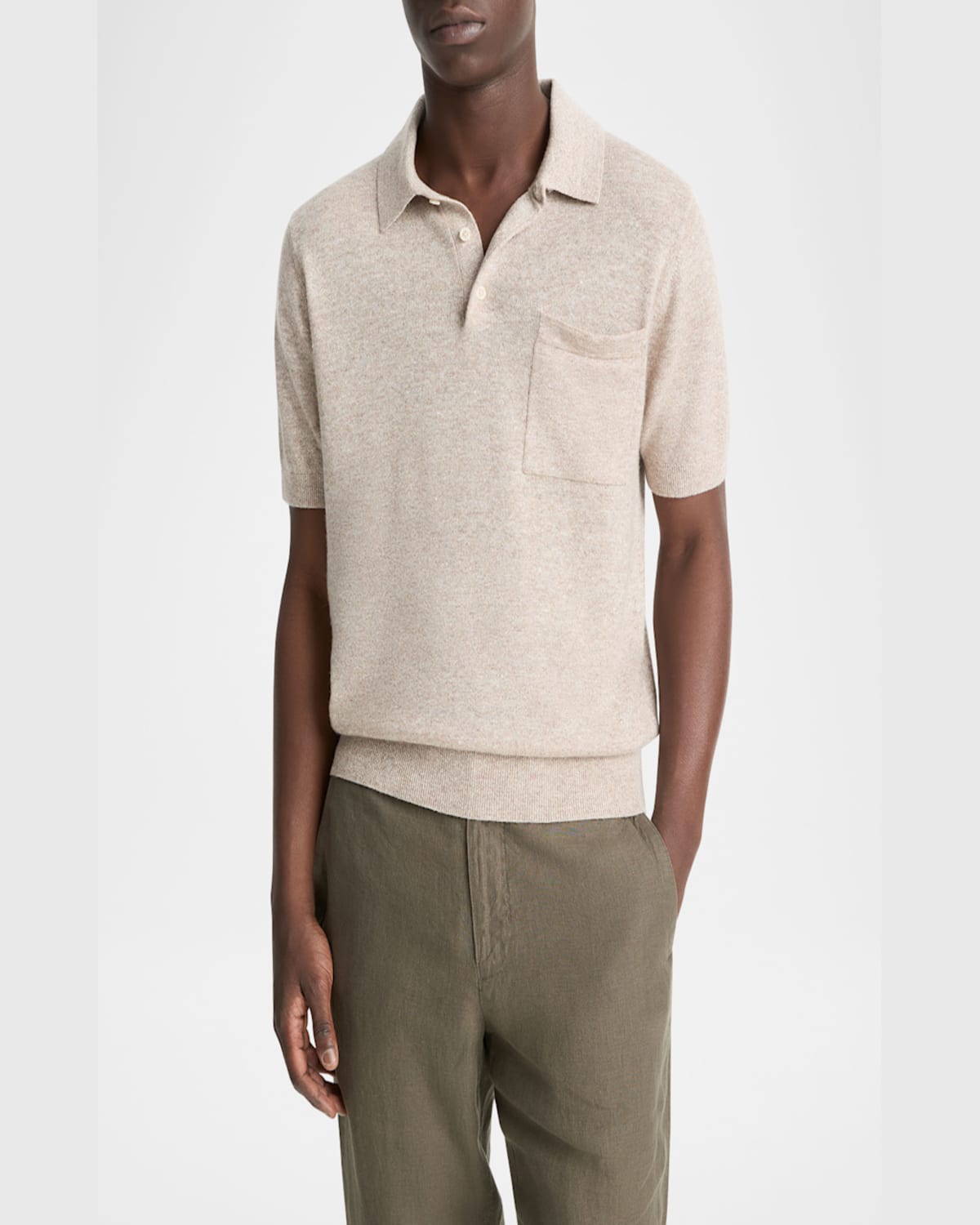 Vince Short Sleeve Linen & Wool Blend Pocket Polo Sweater In H Shroom