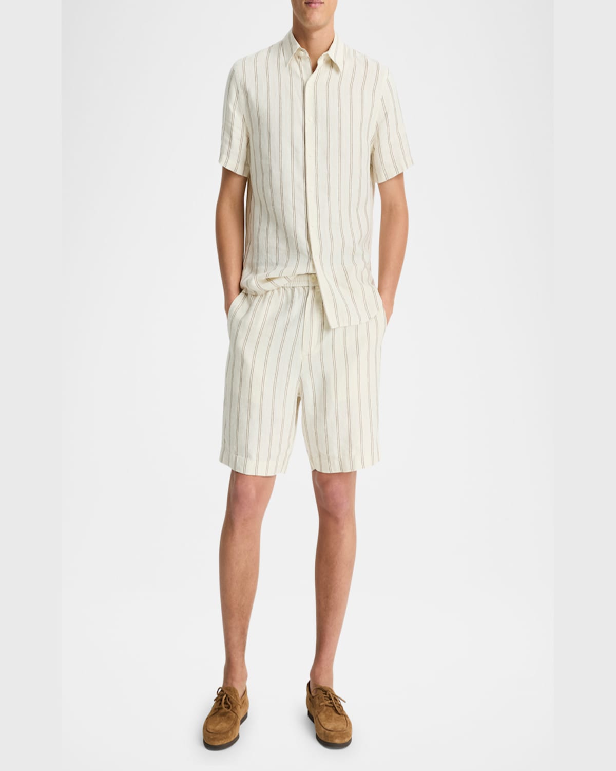 Vince Stripe Hemp Beach Shorts In Blanco