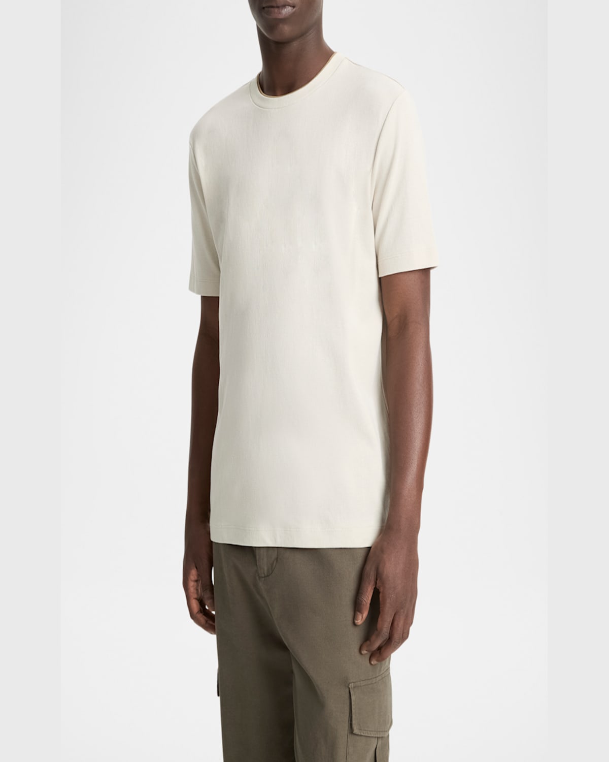 Vince Men's Double-neck Pima Cotton T-shirt In Light Sand/caramel D