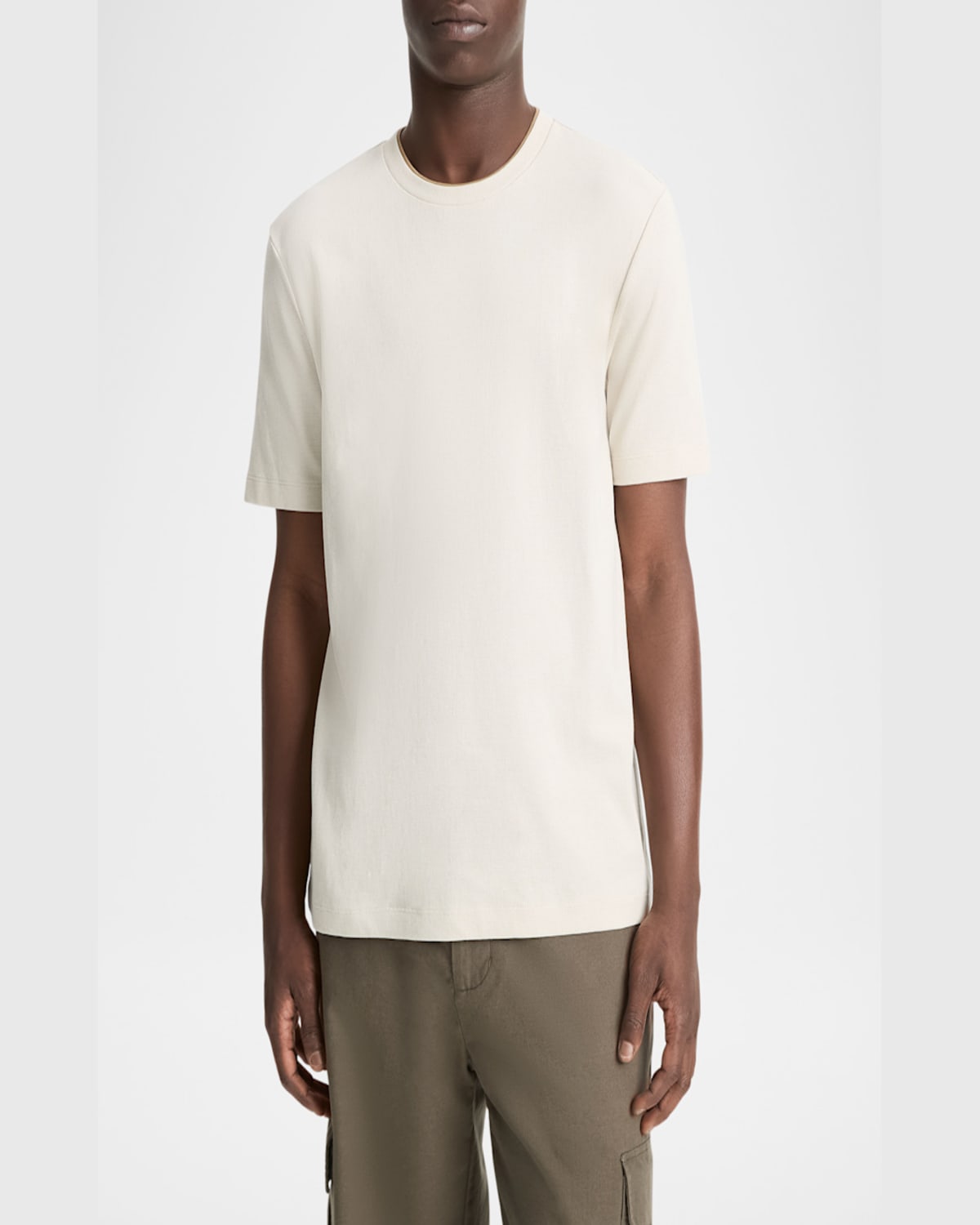 Vince Men's Double-neck Pima Cotton T-shirt In Light Sand/caramel D