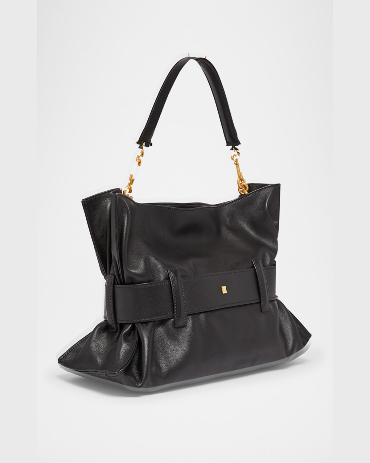 Balmain Anthem Medium Buckle Shoulder Bag In Calfskin In Noir