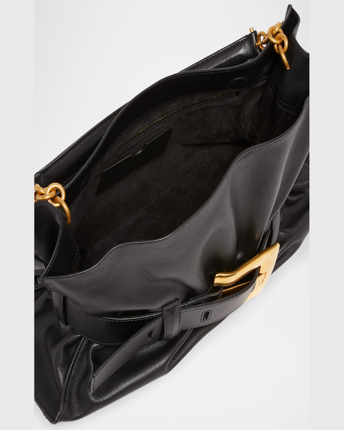 Balmain Anthem Medium Buckle Shoulder Bag In Calfskin In Noir