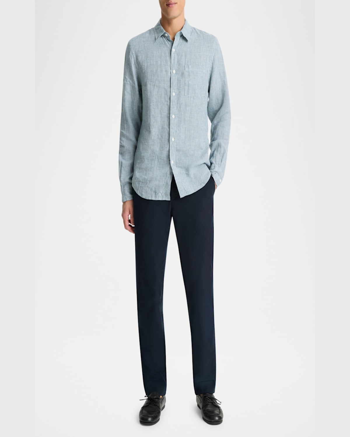 Vince Houndstooth Classic Fit Linen Button-up Shirt In Gray