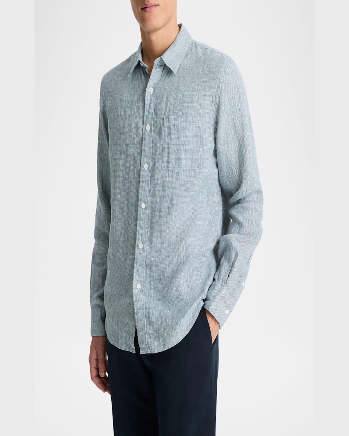 Vince Houndstooth Classic Fit Linen Button-up Shirt In Gray
