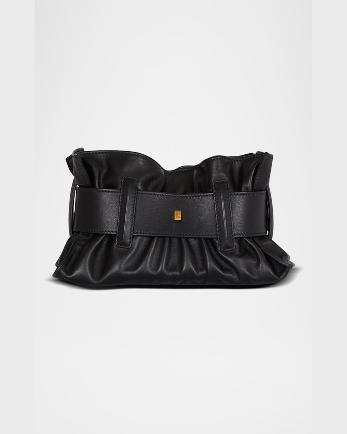 Balmain Anthem Mini Buckle Shoulder Bag In Calfskin Leather In Noir