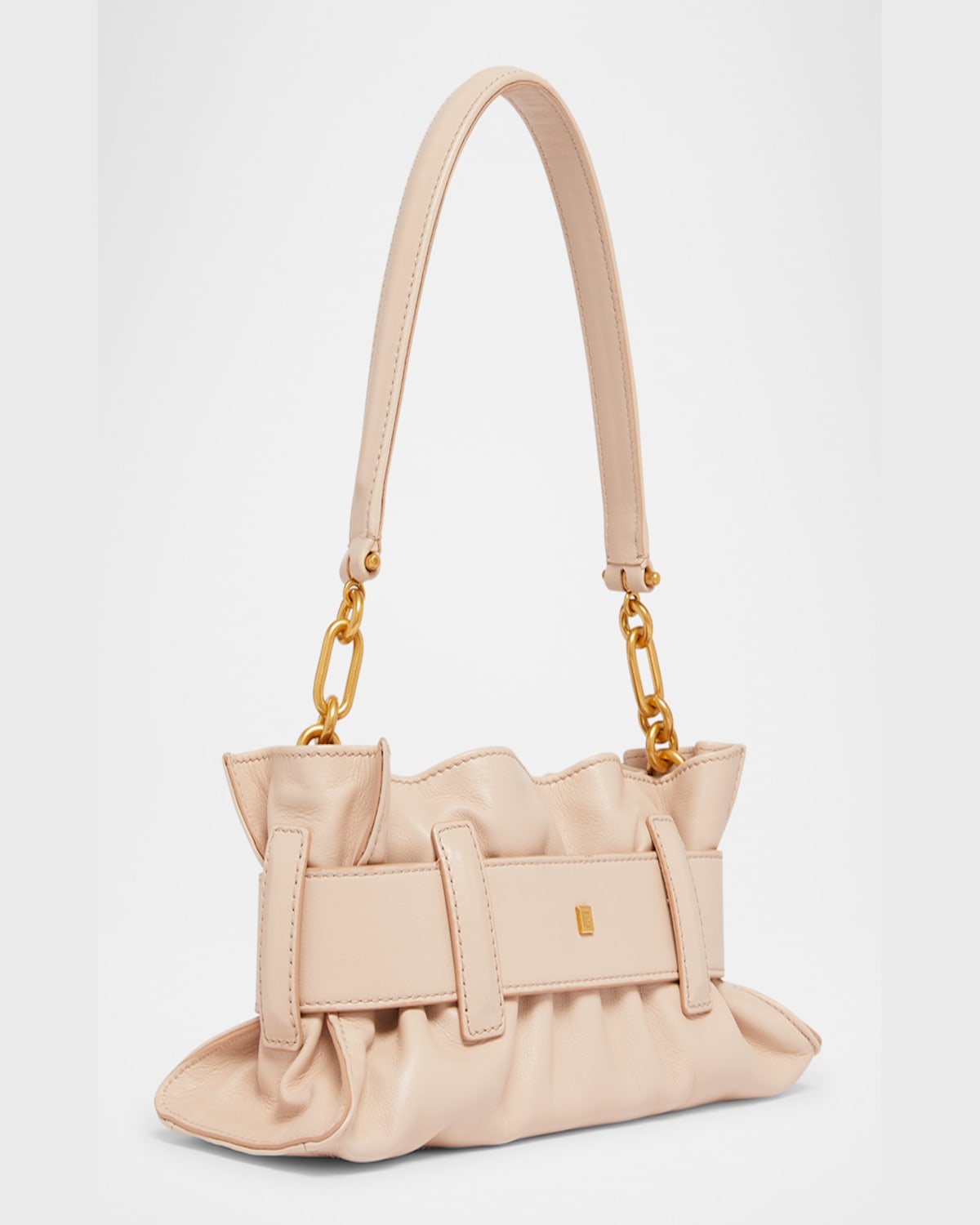 Shop Balmain Anthem Mini Buckle Shoulder Bag In Calfskin Leather In Nude