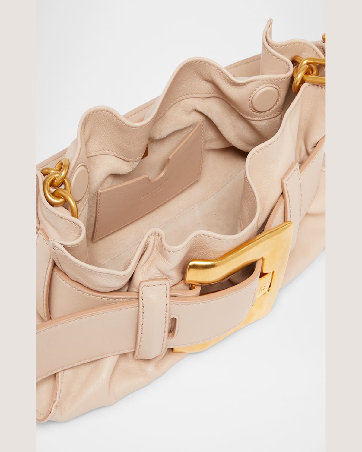 Shop Balmain Anthem Mini Buckle Shoulder Bag In Calfskin Leather In Nude