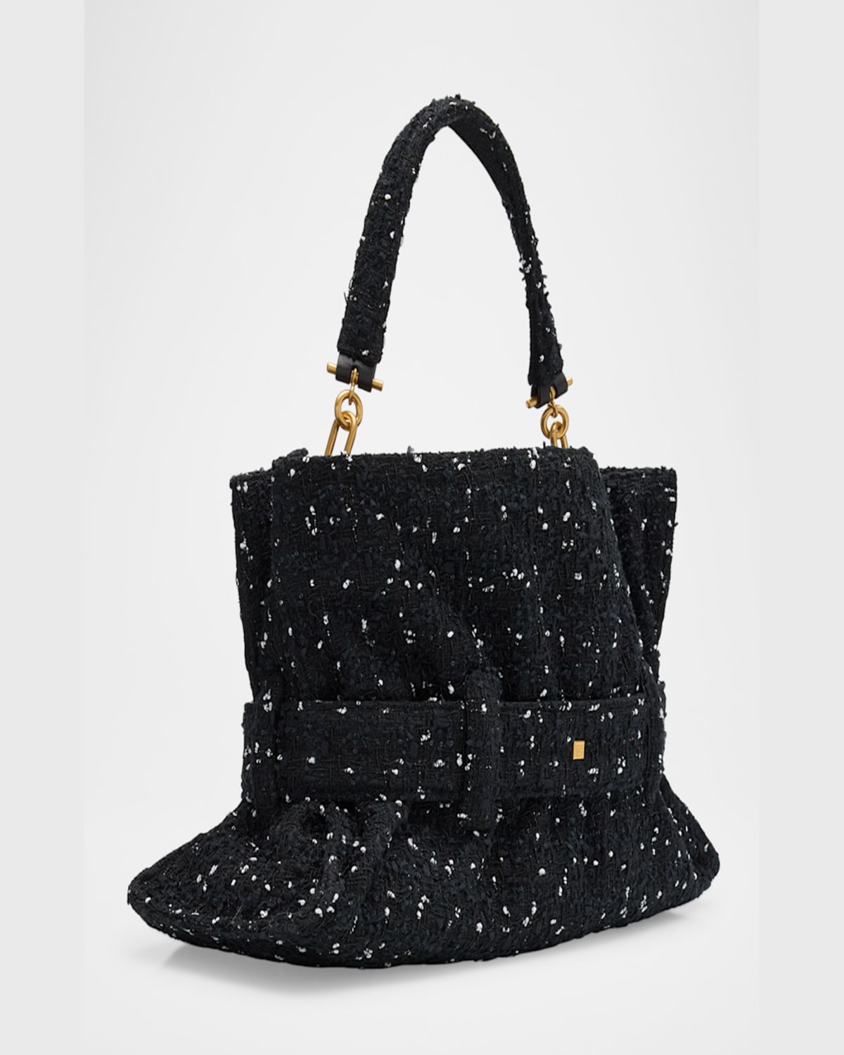 Balmain Anthem Medium Buckle Shoulder Bag In Tweed In Eab Noirblanc