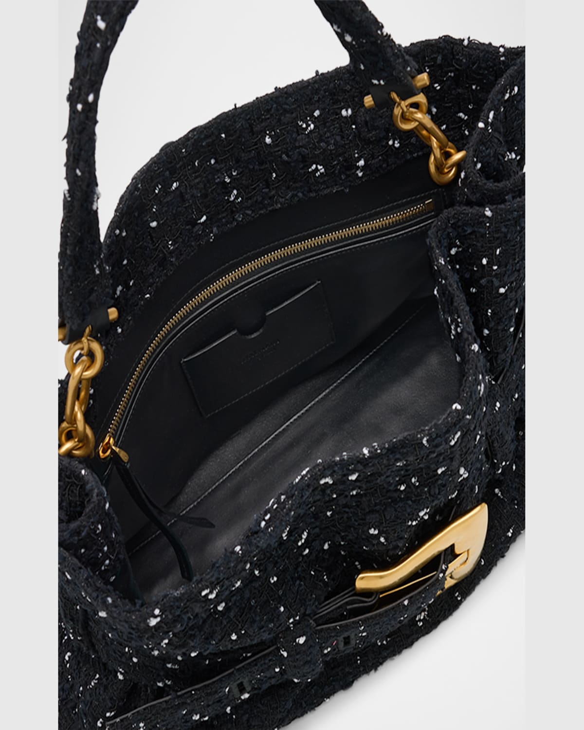 Balmain Anthem Medium Buckle Shoulder Bag In Tweed In Eab Noirblanc