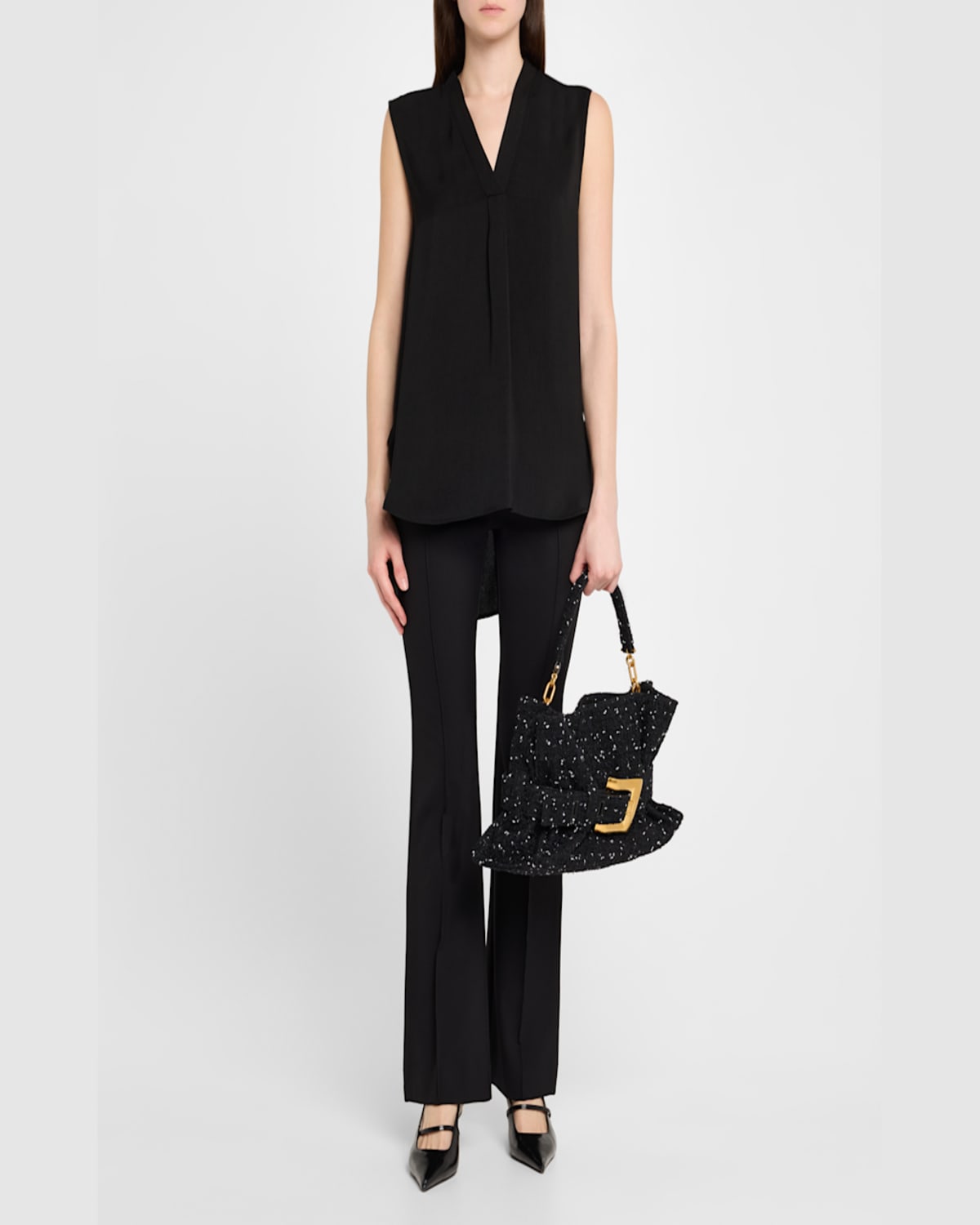 Balmain Anthem Medium Buckle Shoulder Bag In Tweed In Eab Noirblanc
