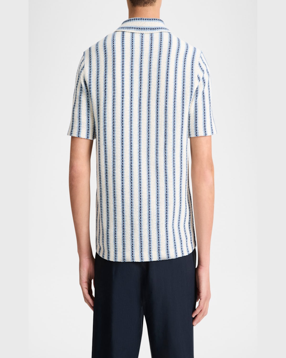 Vince Men's Striped Knit Button-down Shirt In Cabo Blue Combo