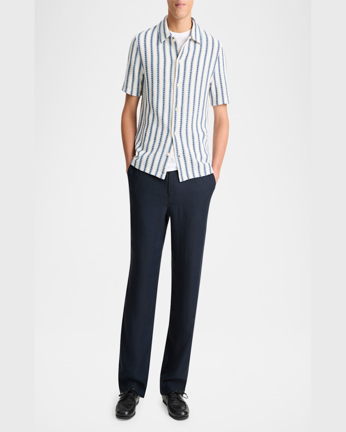 Vince Men's Striped Knit Button-down Shirt In Cabo Blue Combo