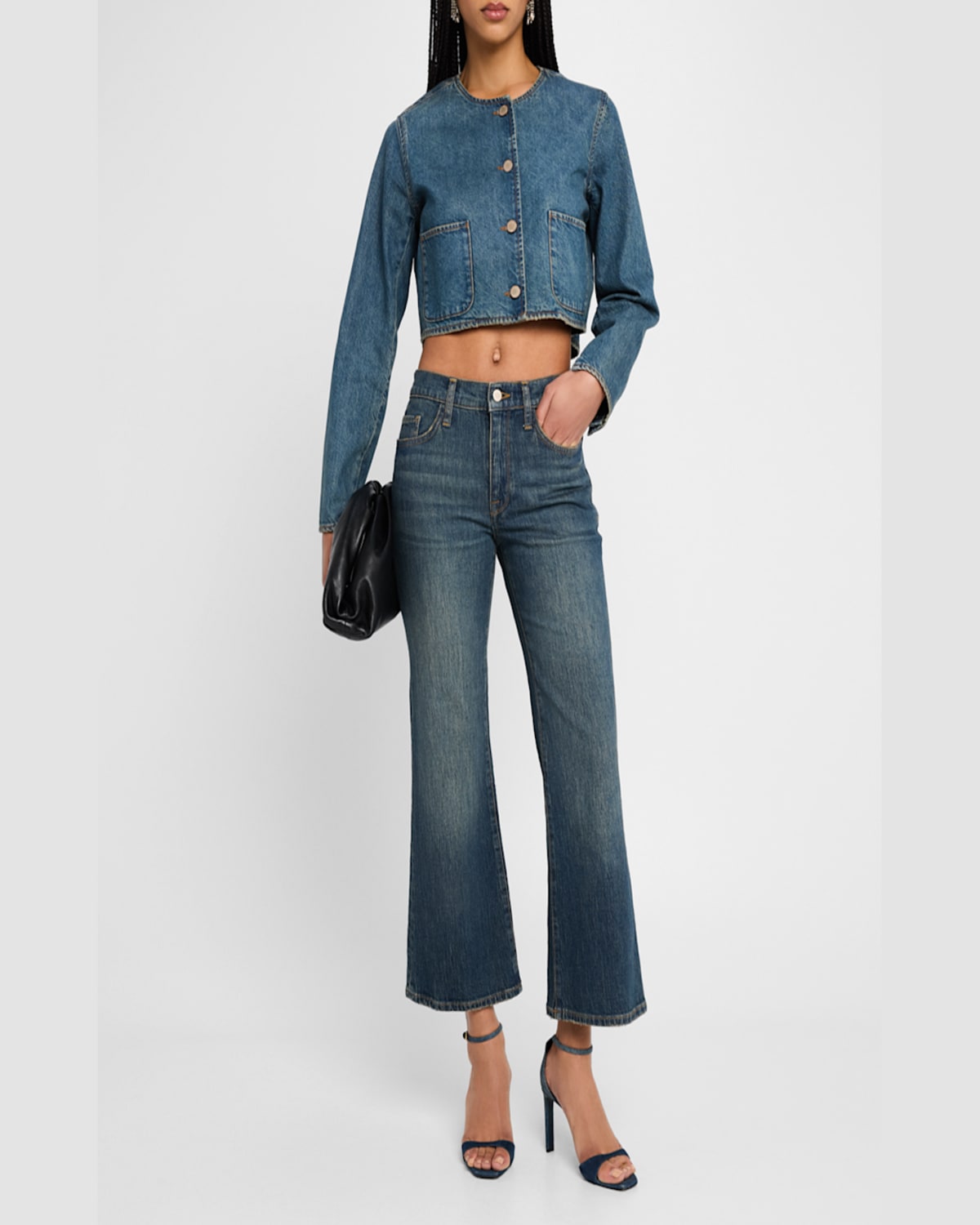 Triarchy Celeste Cropped Denim Jacket In Malibu Vintage Indigo