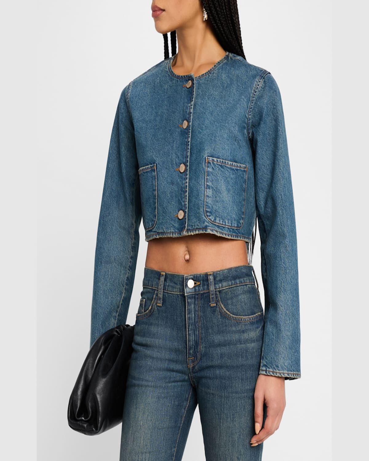 Triarchy Celeste Cropped Denim Jacket In Malibu Vintage Indigo