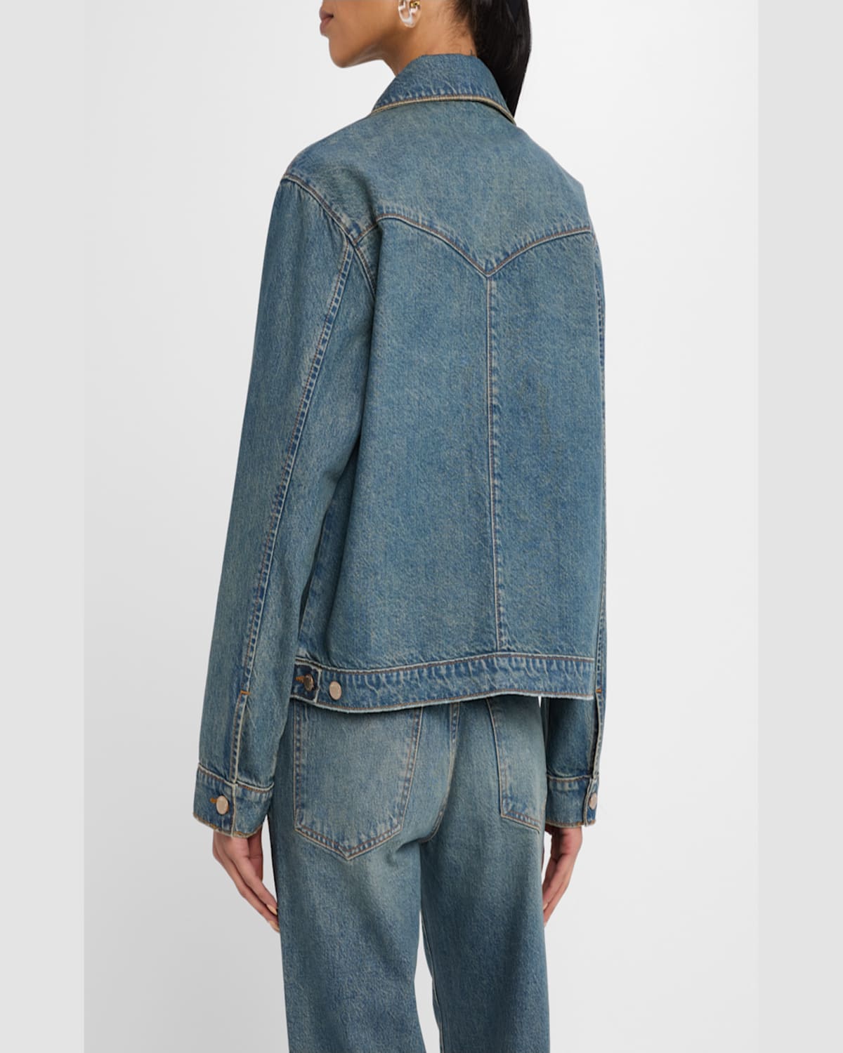 Triarchy Lillian Boxy Western Denim Jacket In Malibu Vintage Indigo
