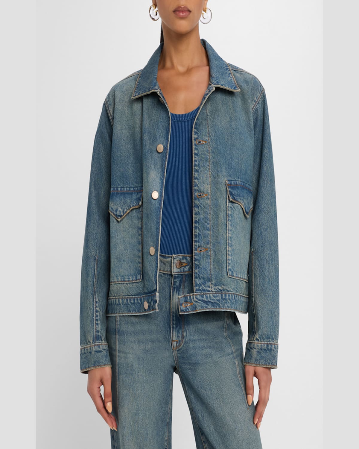 Triarchy Lillian Boxy Western Denim Jacket In Malibu Vintage Indigo