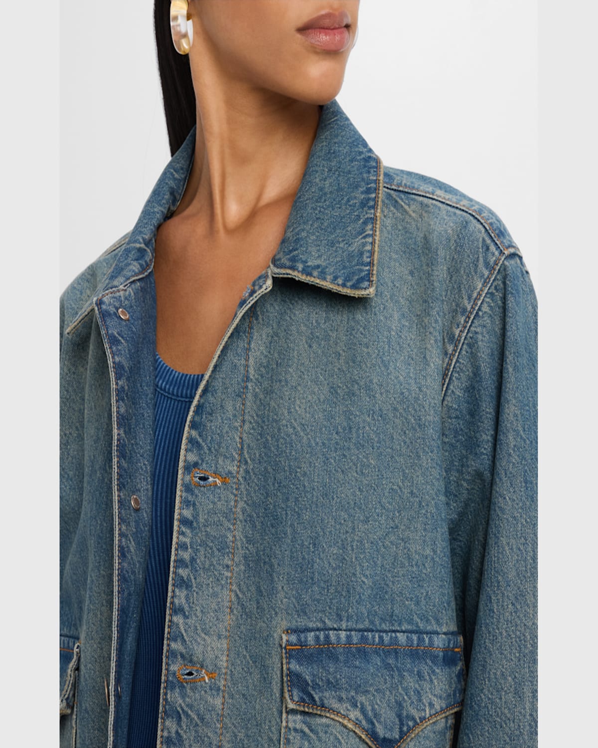 Triarchy Lillian Boxy Western Denim Jacket In Malibu Vintage Indigo