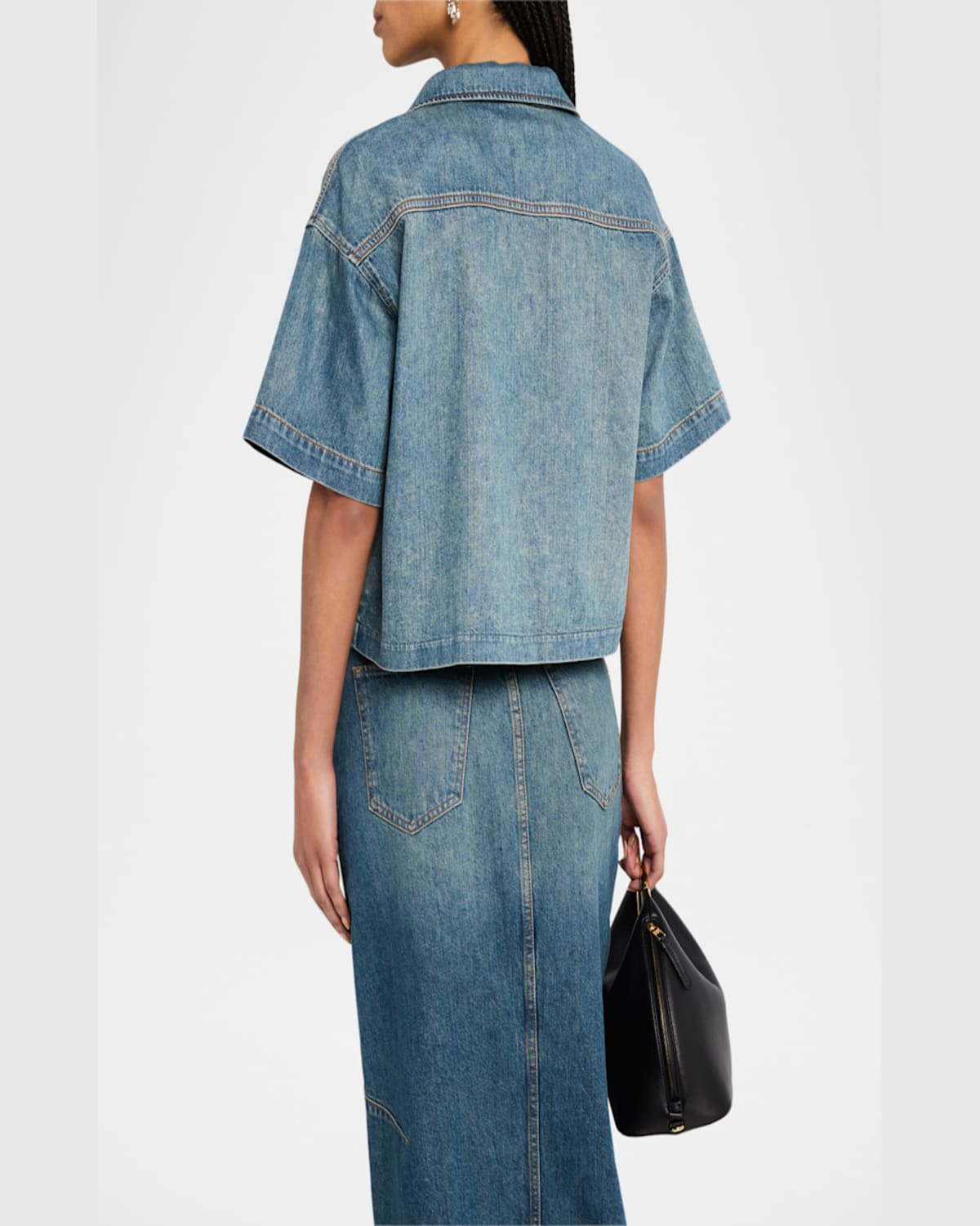 TRIARCHY LOTTIE CROPPED TIE-FRONT DENIM SHIRT