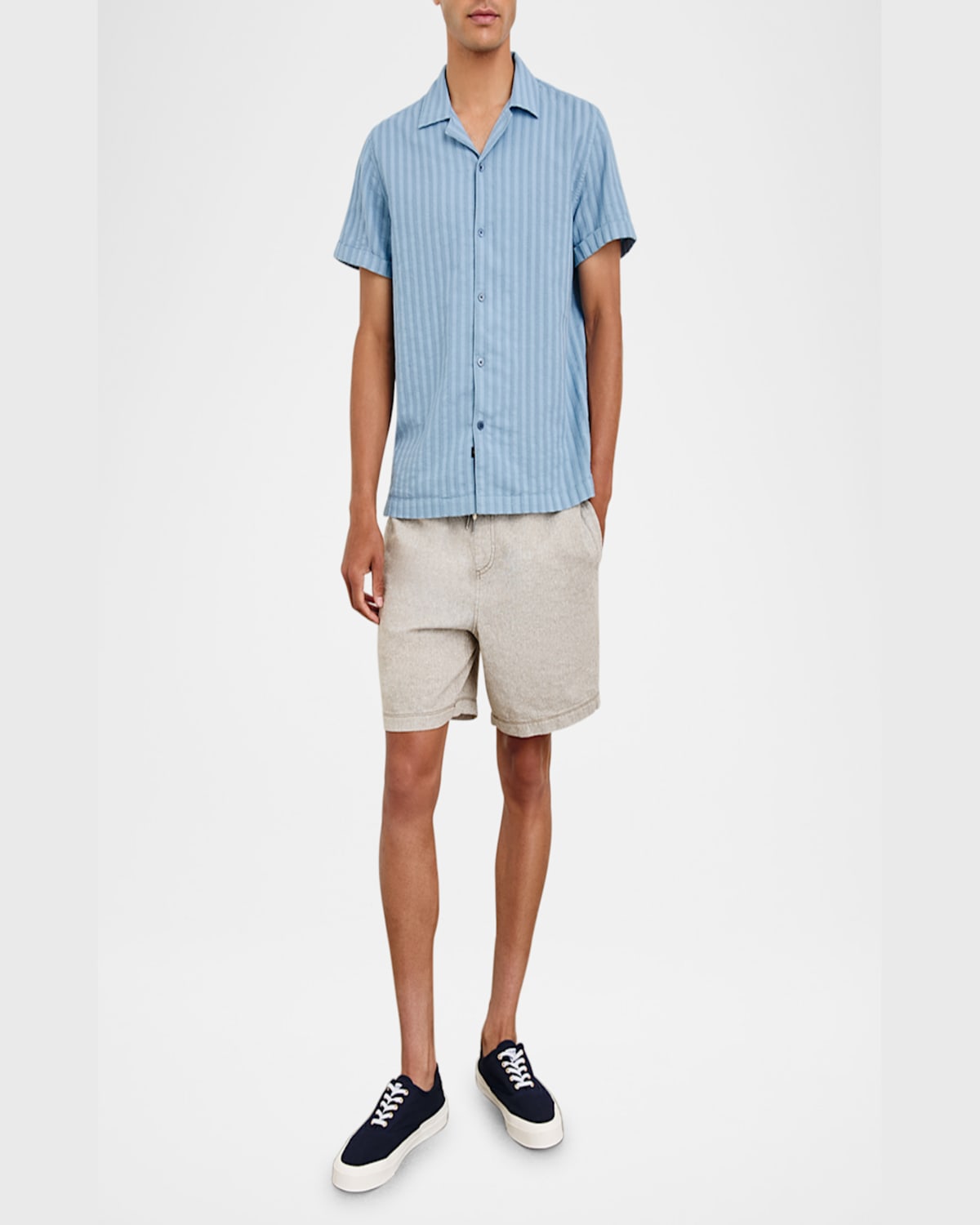 Rails Sinclair Textured Stripe Cotton Camp Shirt In Faded Blue