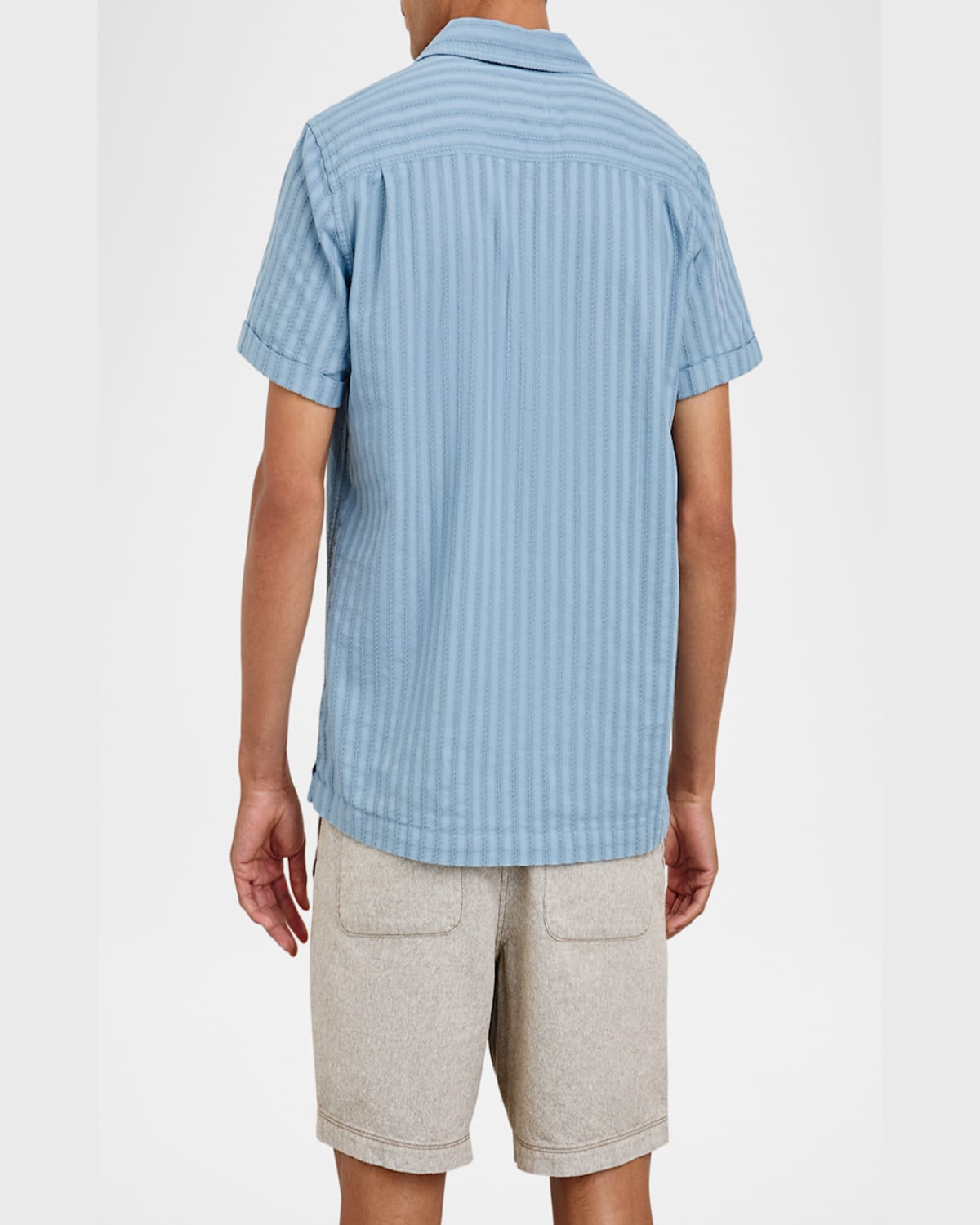 Rails Sinclair Textured Stripe Cotton Camp Shirt In Faded Blue