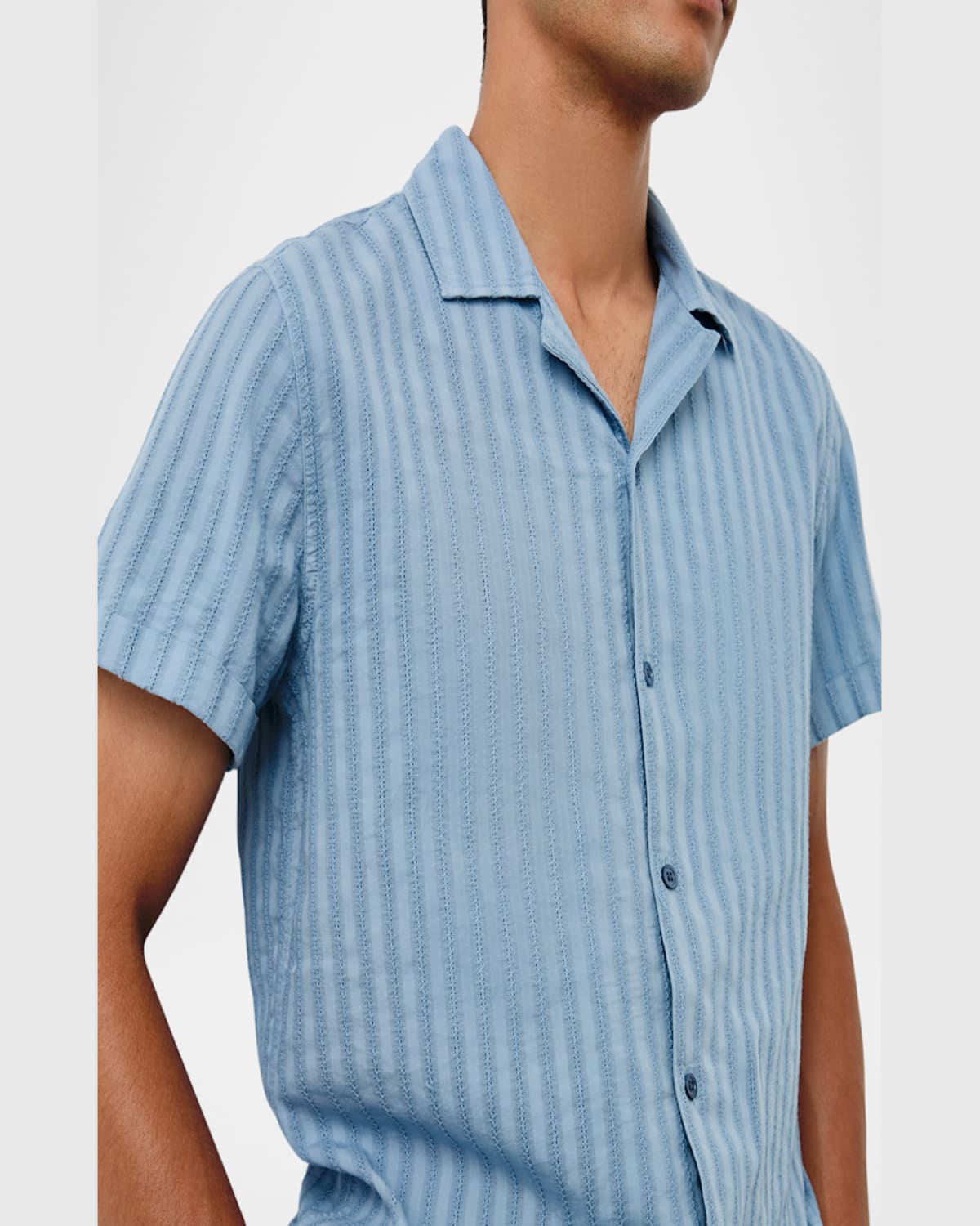Rails Sinclair Textured Stripe Cotton Camp Shirt In Faded Blue