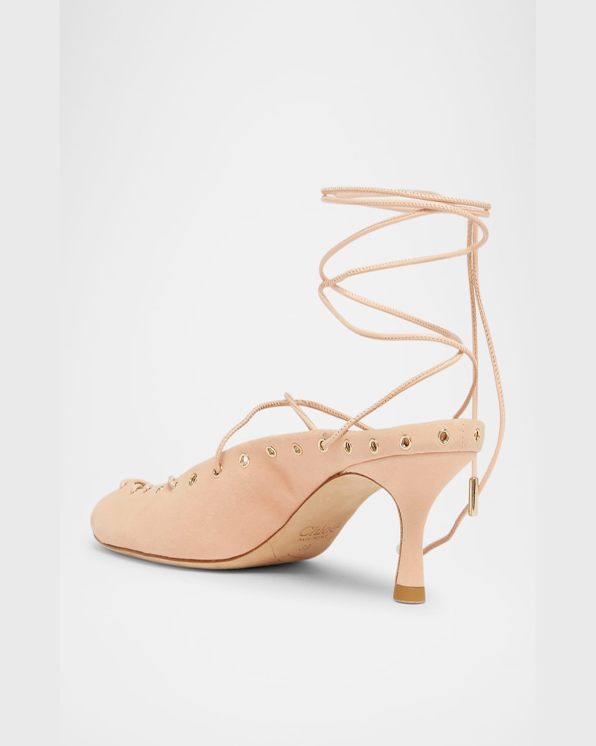 Chloé Ghiles Suede Ankle-wrap Pumps In Peachy Pink