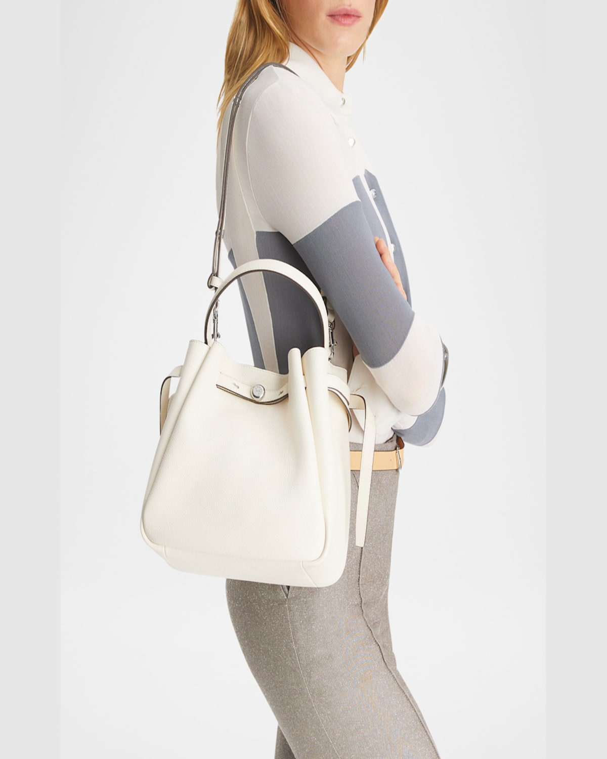 Tory Burch Romy Bucket Bag In Light Cream
