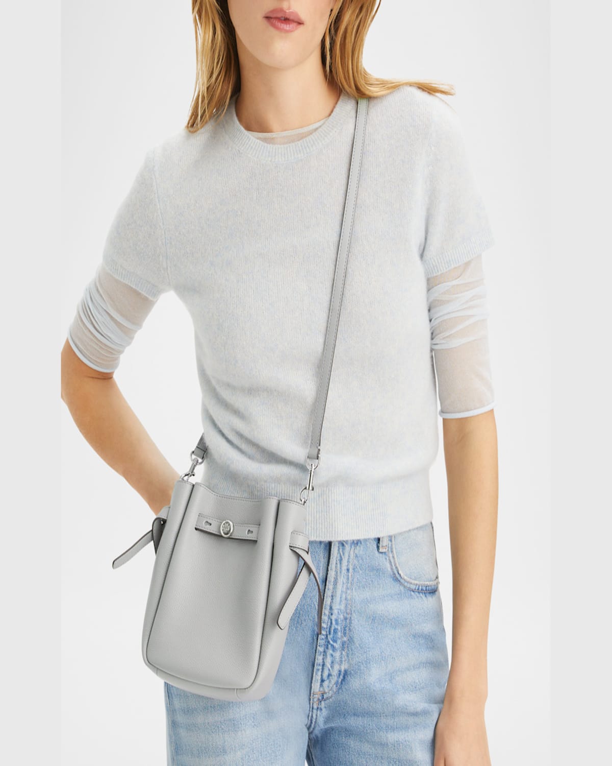 Tory Burch Romy Phone Leather Crossbody Bag In Light Granite