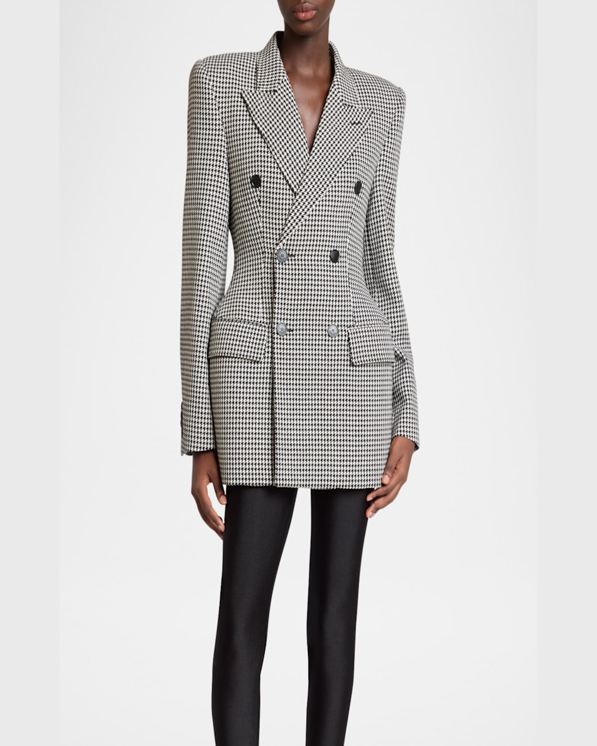 Balenciaga Houndstooth Double-breasted Hourglass Jacket In 1070 Black/white