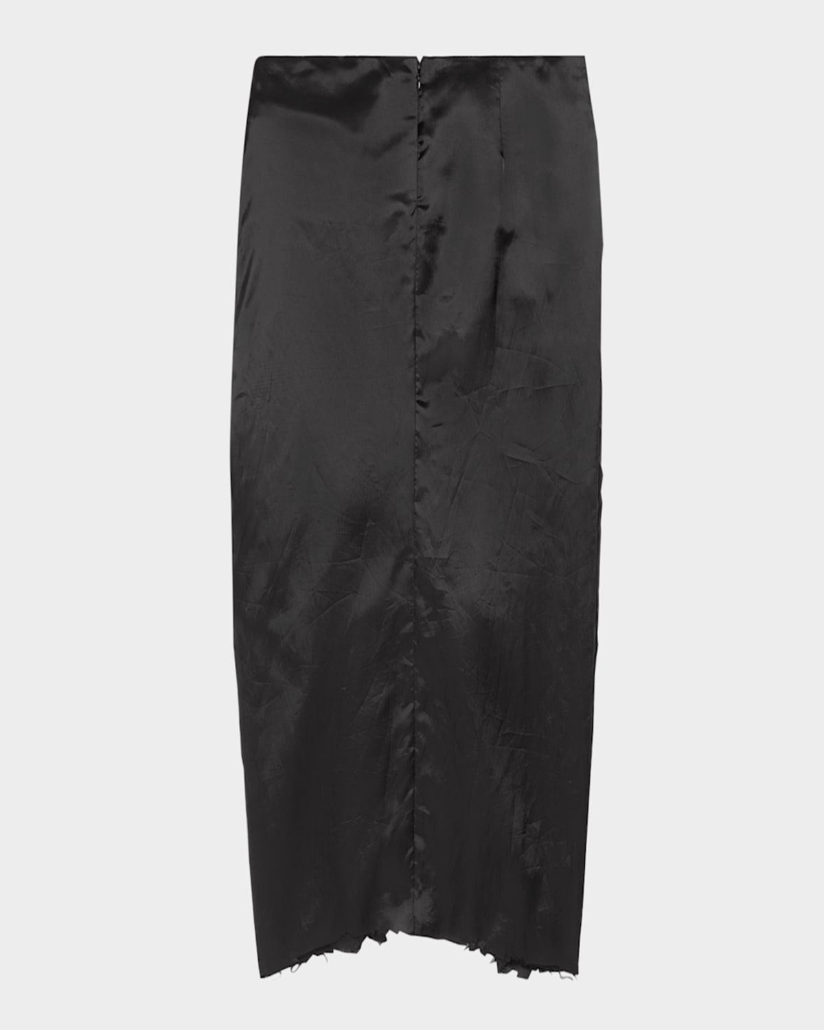 Balenciaga Asymmetric Frayed Gathered Draped Satin Midi Skirt In 1000 Black
