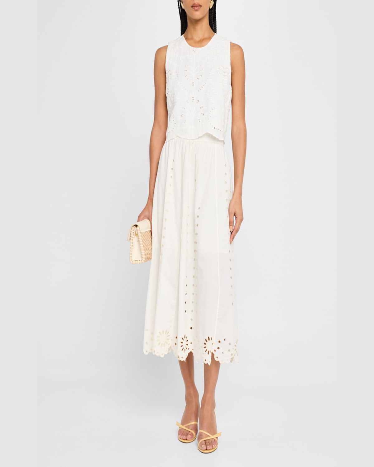 Shop Marie Oliver Davis Eyelet Embroidered Crop Shell In Oyster