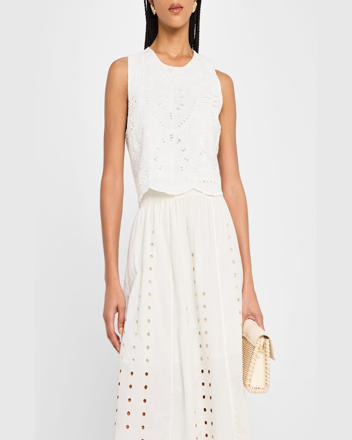 Shop Marie Oliver Davis Eyelet Embroidered Crop Shell In Oyster