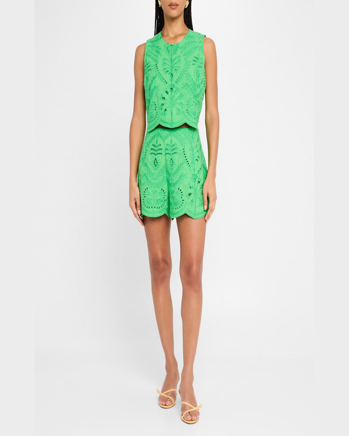 MARIE OLIVER DAVIS EYELET EMBROIDERED CROP SHELL 