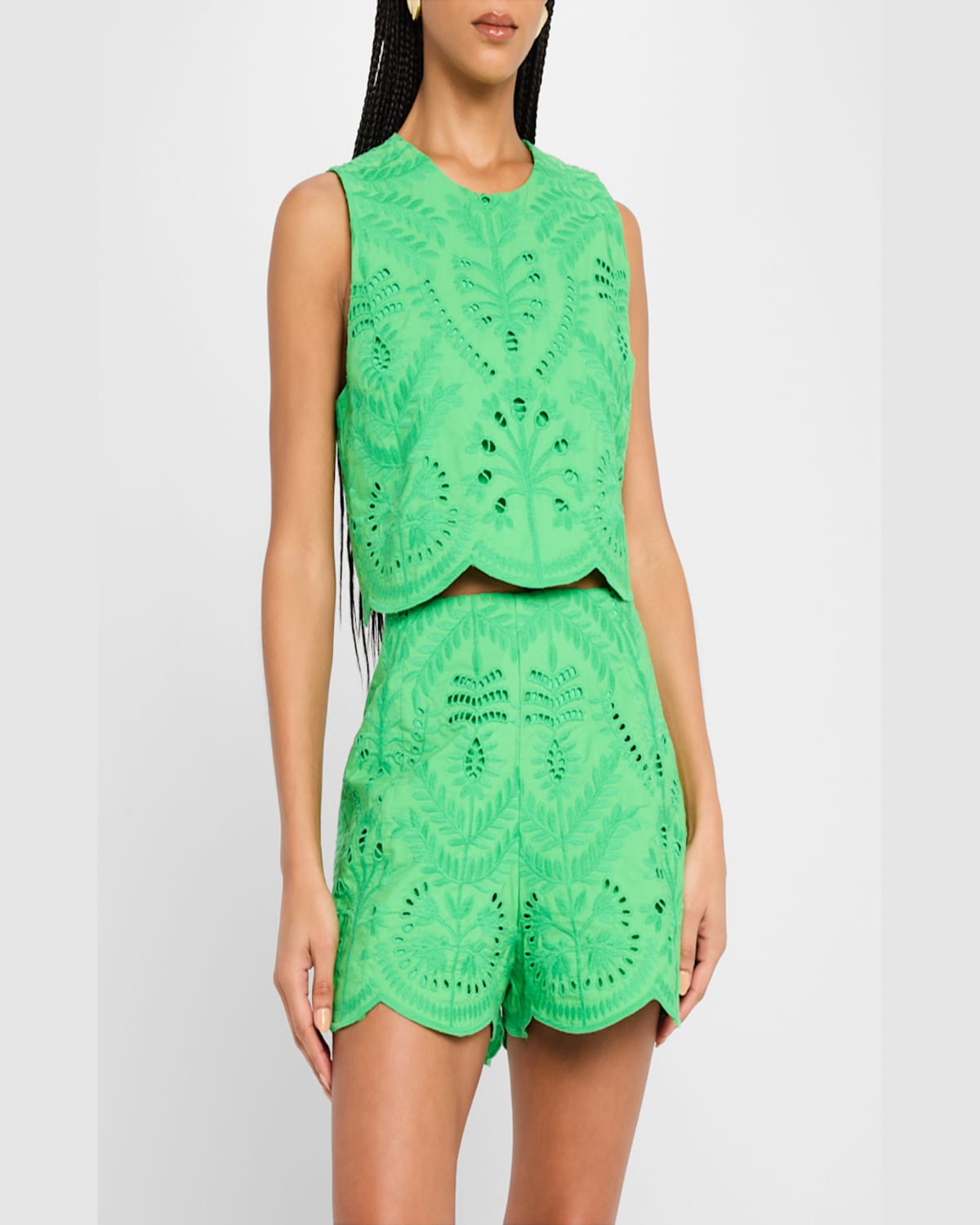 MARIE OLIVER DAVIS EYELET EMBROIDERED CROP SHELL 