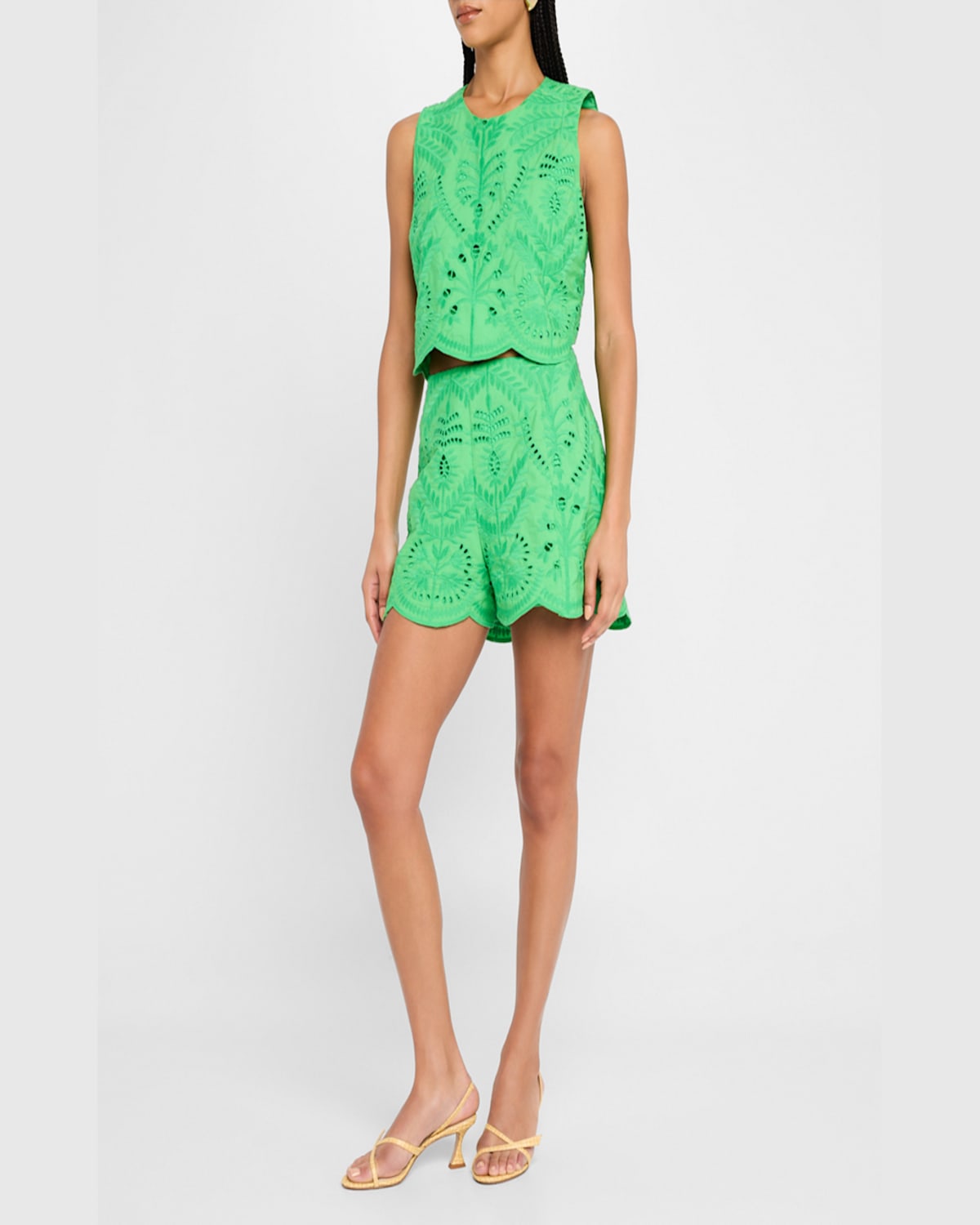 Shop Marie Oliver Fable Eyelet-embroidered Cotton Shorts In Emerald