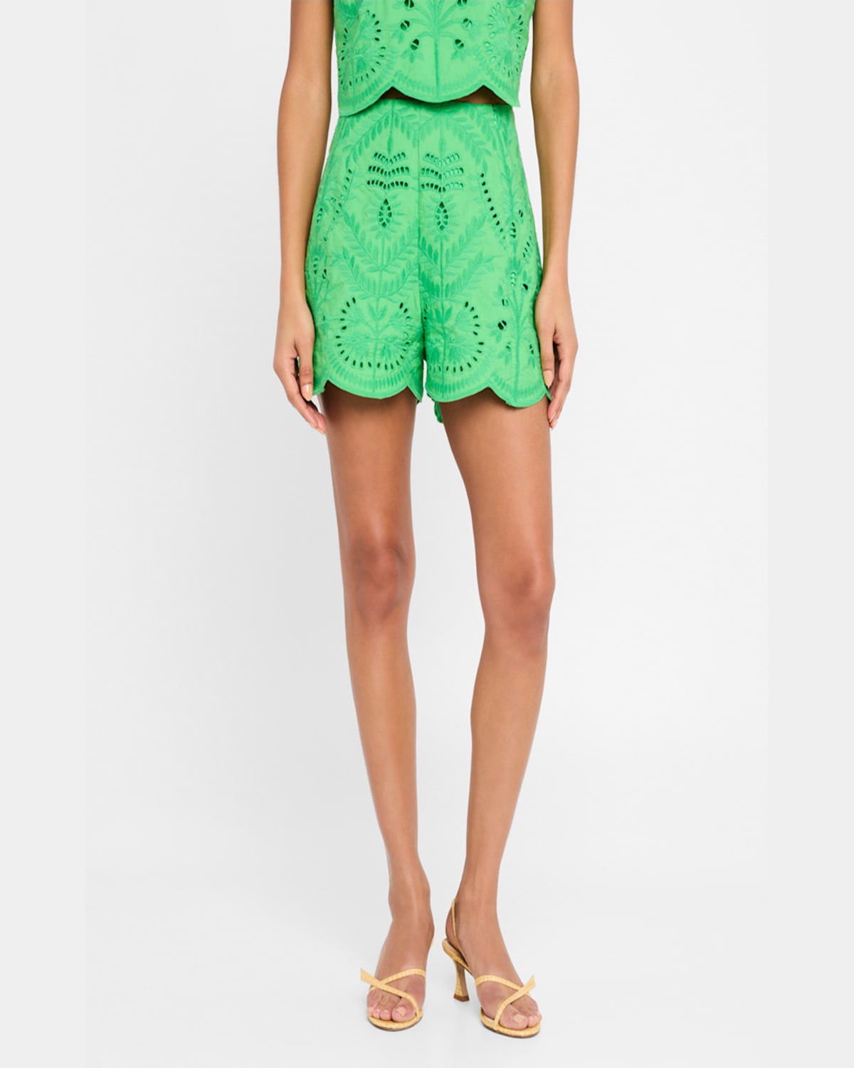 Shop Marie Oliver Fable Eyelet-embroidered Cotton Shorts In Emerald